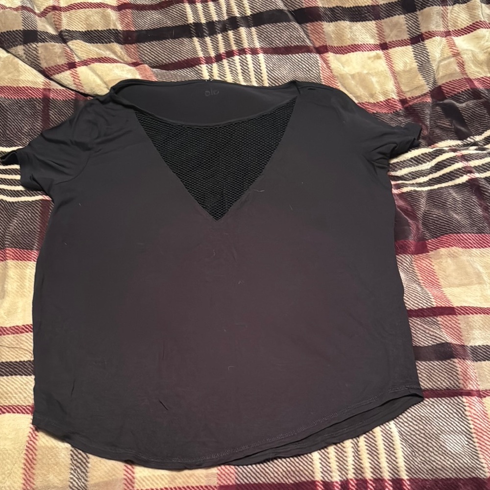 Alo Black V-Neck Asymmetrical Cut Out shirt